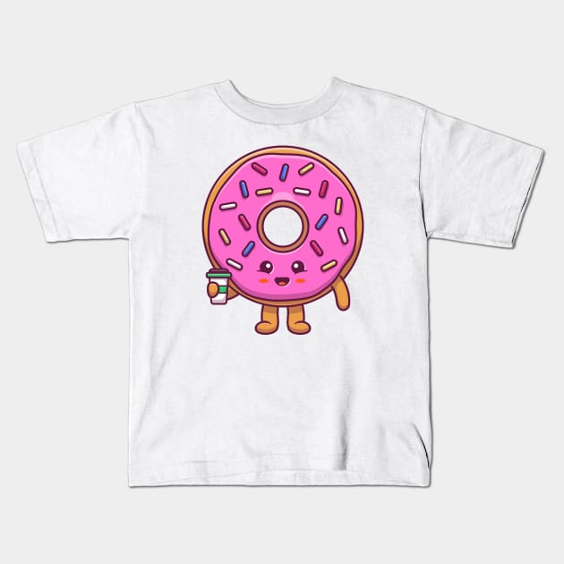 Cute Donut Holding Coffee Donut Kids T Shirt TeePublic